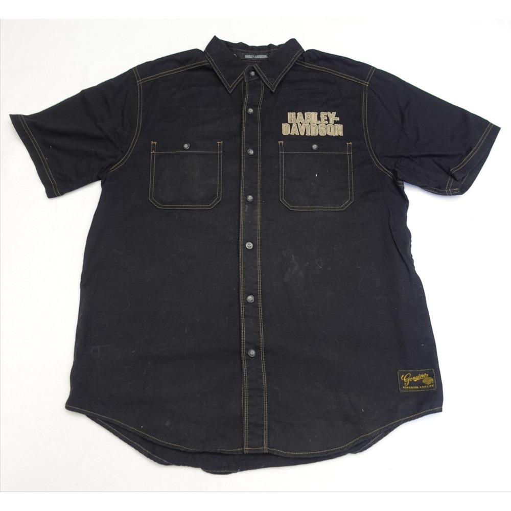 Harley-Davidson Shirt Mens L Black Short Sleeve Button Up Twill Biker Eagle